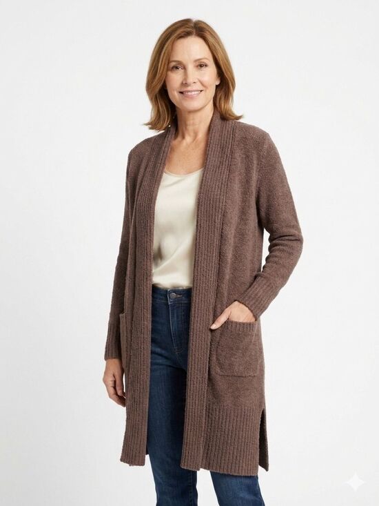 Barefoot Dreams Sweaters - Barefoot Dreams Chocolate Brown Open-Front Long Cardigan large petite